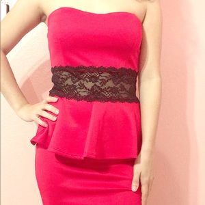 Red dress with black lace